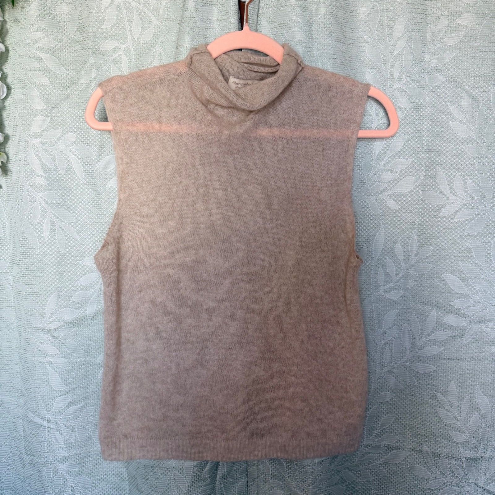 Abercrombie & Fitch Women M Merino Wool Sleeveless Turtleneck Sweater Beige